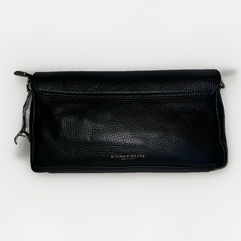 🇮🇹 Divina Firenze Italian Leather Black Crossbody Shoulder Flap Bag Abbi - Picture 4 of 7